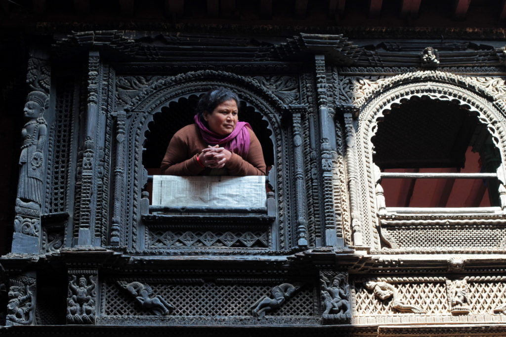 Fenêtre en bois de Bhaktapur, Népal